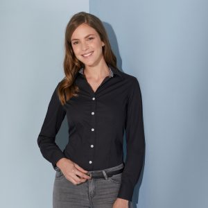 Poplin Blouse with Checked Insets