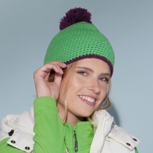 Crocheted Hat with contrasting Border and Pompon
